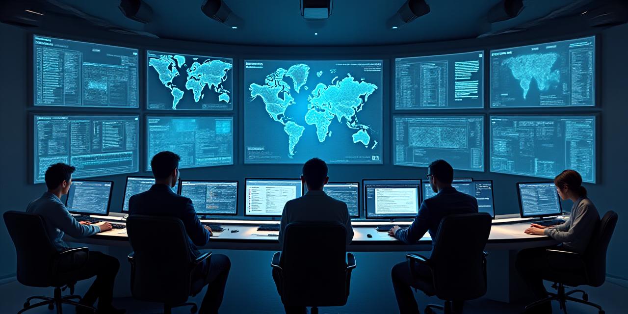 Modern logistics dispatch center with high-tech monitoring screens