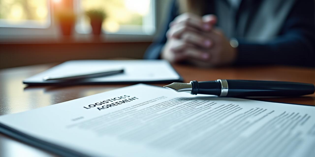 Close up of a legal logistics contract on a modern desk